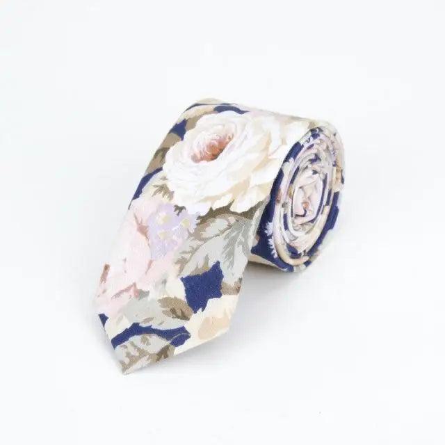 Flower Theme Cotton Slim Men Necktie Casual Business Design Skinny Necktie Floral Print Party Necktie For Men Stevvex