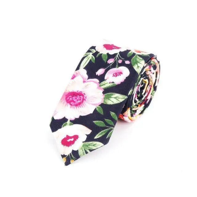 Flower Theme Cotton Slim Men Necktie Casual Business Design Skinny Necktie Floral Print Party Necktie For Men Stevvex