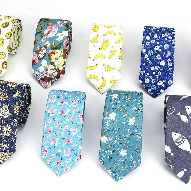 Flower Theme Cotton Slim Men Necktie Casual Business Design Skinny Necktie Floral Print Party Necktie For Men Stevvex