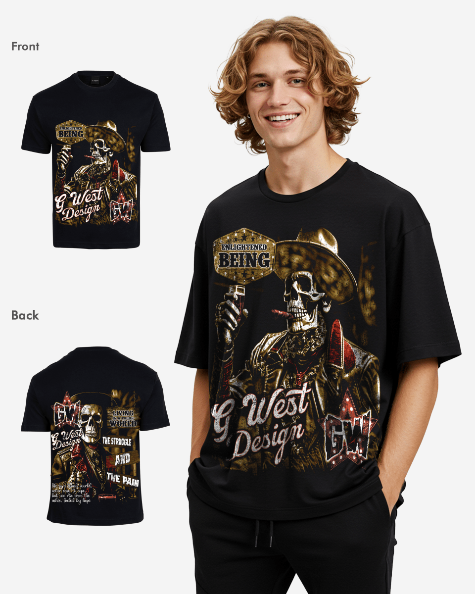 G West Mens Being Enlightened Acid Wash Premium Oversized Tee G West