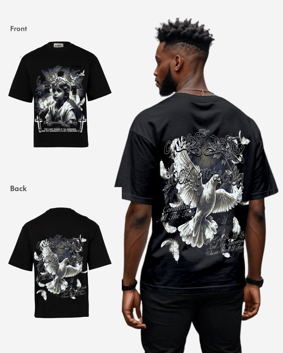 G West Mens Connected All The Time Premium Oversized Tee Front And Back Print G West