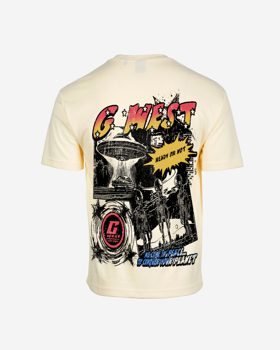 G West Mens Cosmic Sky Ride Double Hit Premium Oversized  Tee Front And Back Print G West