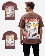 G West Mens Cosmic Sky Ride Double Hit Premium Oversized  Tee Front And Back Print G West