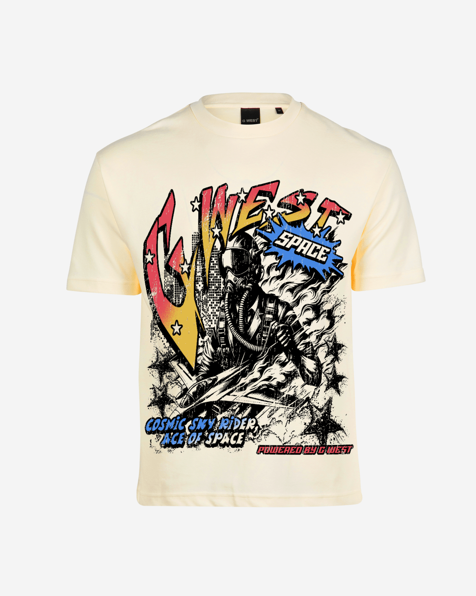G West Mens Cosmic Sky Ride Double Hit Premium Oversized  Tee Front And Back Print G West