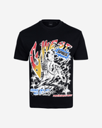 G West Mens Cosmic Sky Ride Double Hit Premium Oversized  Tee Front And Back Print G West
