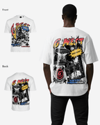 G West Mens Cosmic Sky Ride Double Hit Premium Oversized  Tee Front And Back Print G West