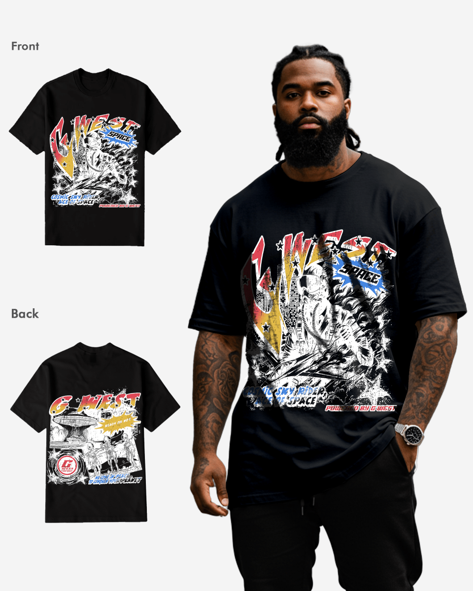 G West Cosmic Sky Ride Double Hit T-Shirt Big and Tall Mens G West