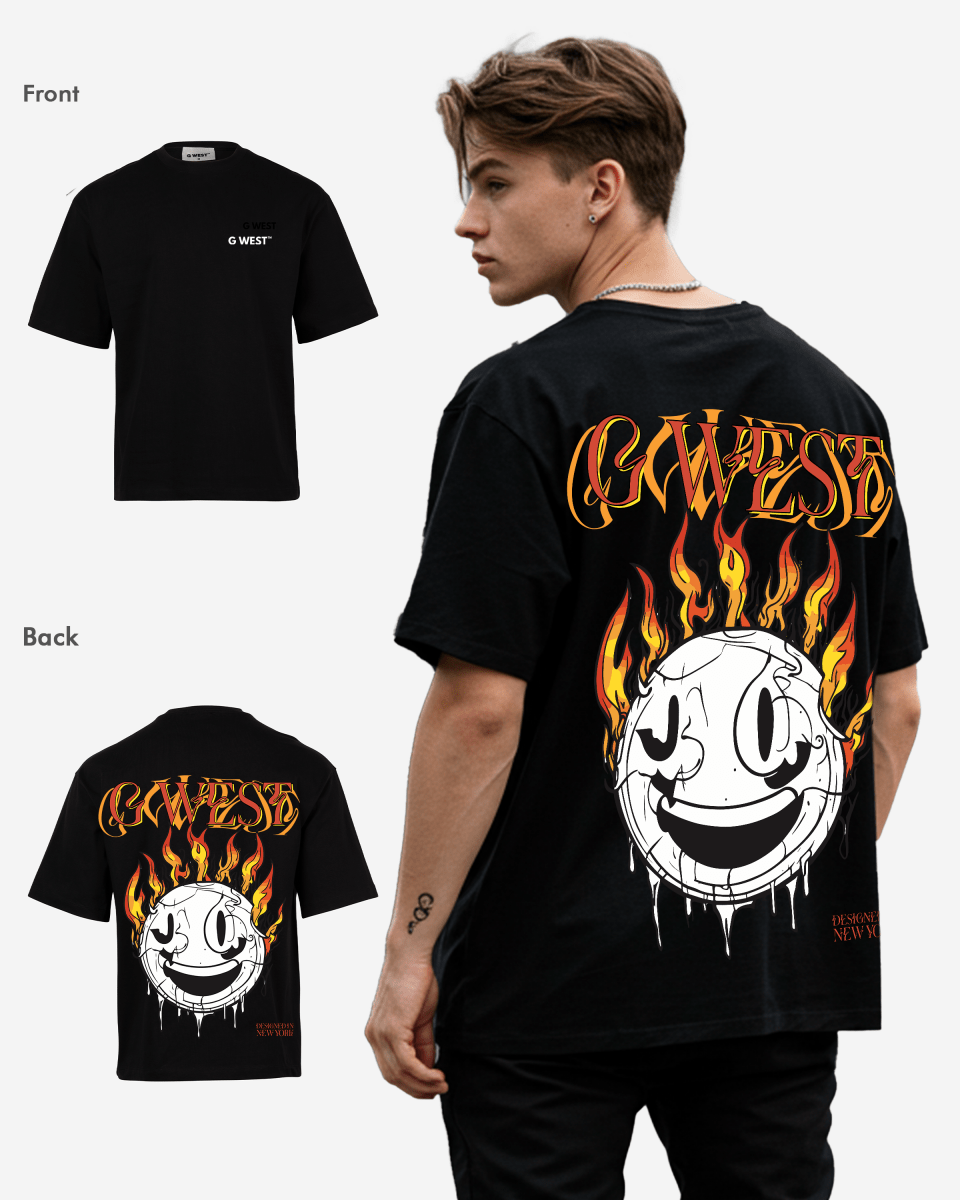 G West Fire Smile Life Style Oversized T-Shirt Mens G West