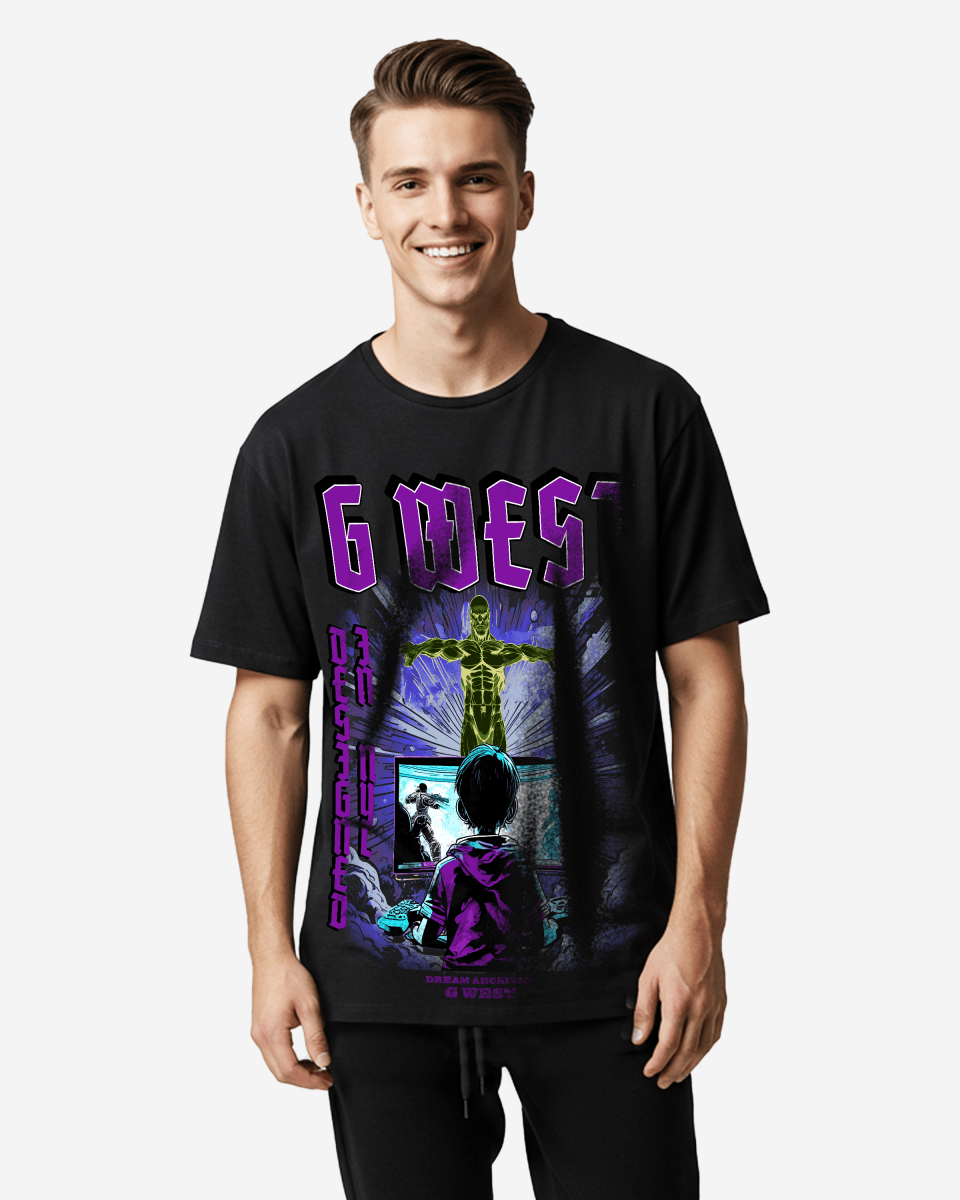 G West Game of G Baby Blue Black Oversized T-Shirt Mens G West
