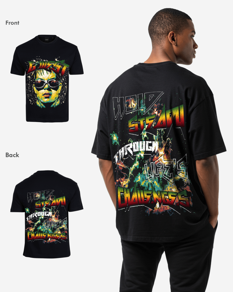 G West Mens Hold Steady Premium Oversized Tee Front And Back Print G West