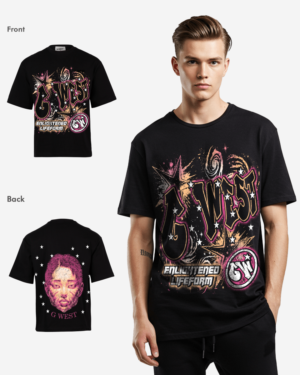 G West Mens Illuminated Soul Double Hit Premium Oversized Tee Front And Back Print G West