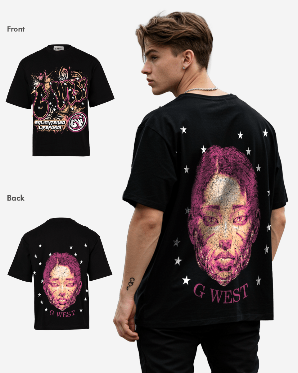 G West Mens Illuminated Soul Double Hit Premium Oversized Tee Front And Back Print G West