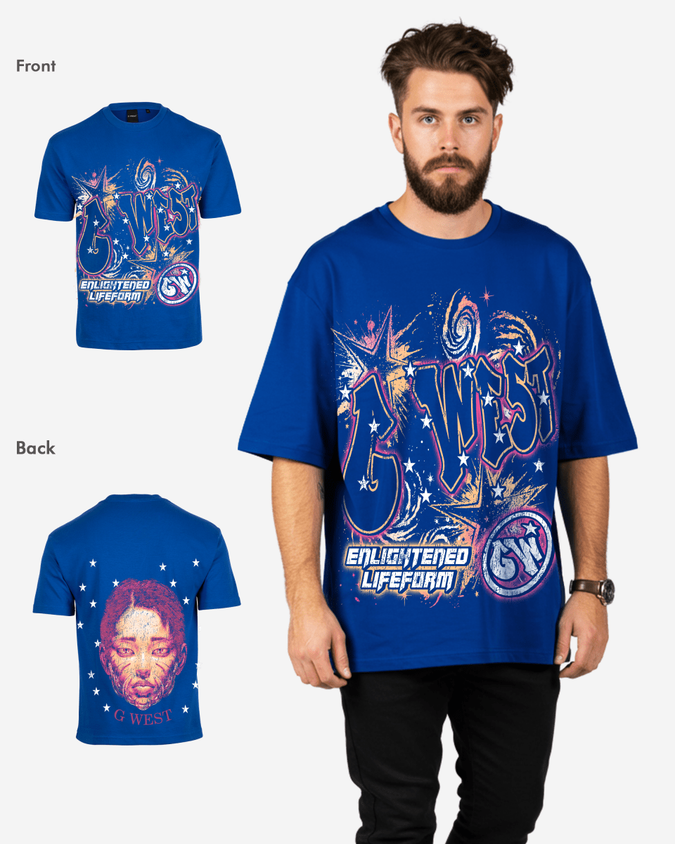 G West Mens Illuminated Soul Double Hit Premium Oversized Tee Front And Back Print G West