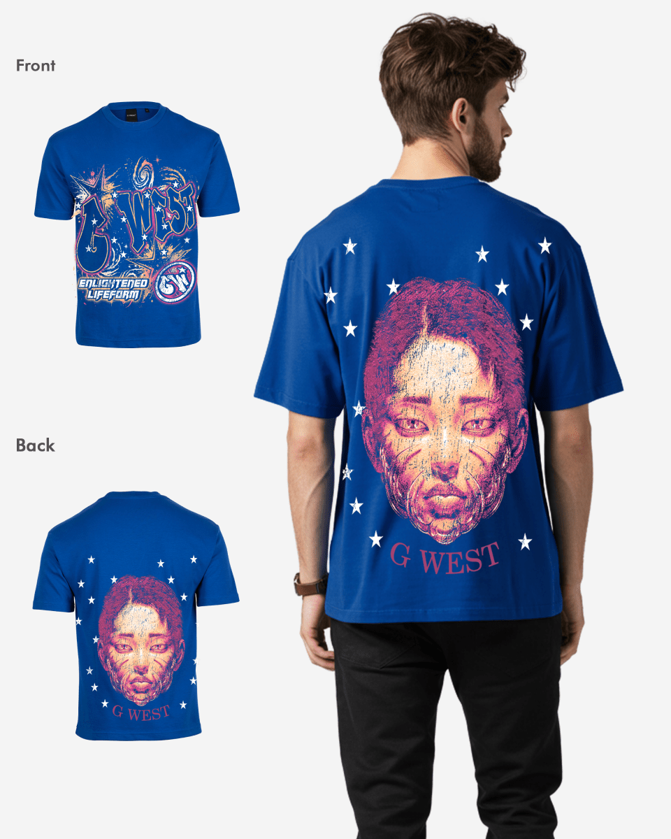G West Mens Illuminated Soul Double Hit Premium Oversized Tee Front And Back Print G West