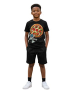 G West Kids Space Pizza Black Tee - Dtpbasty9067 G West