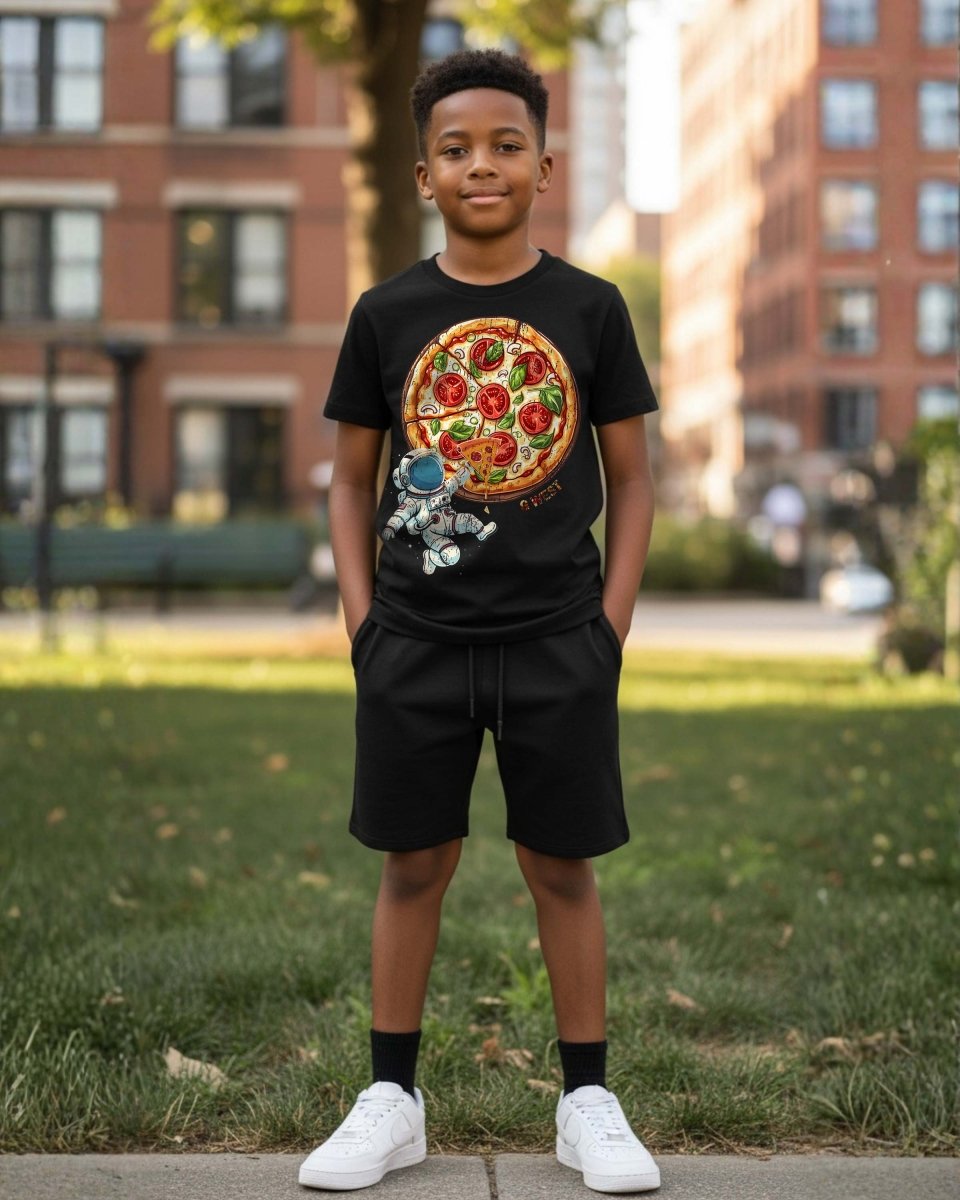 G West Kids Space Pizza Black Tee - Dtpbasty9067 G West