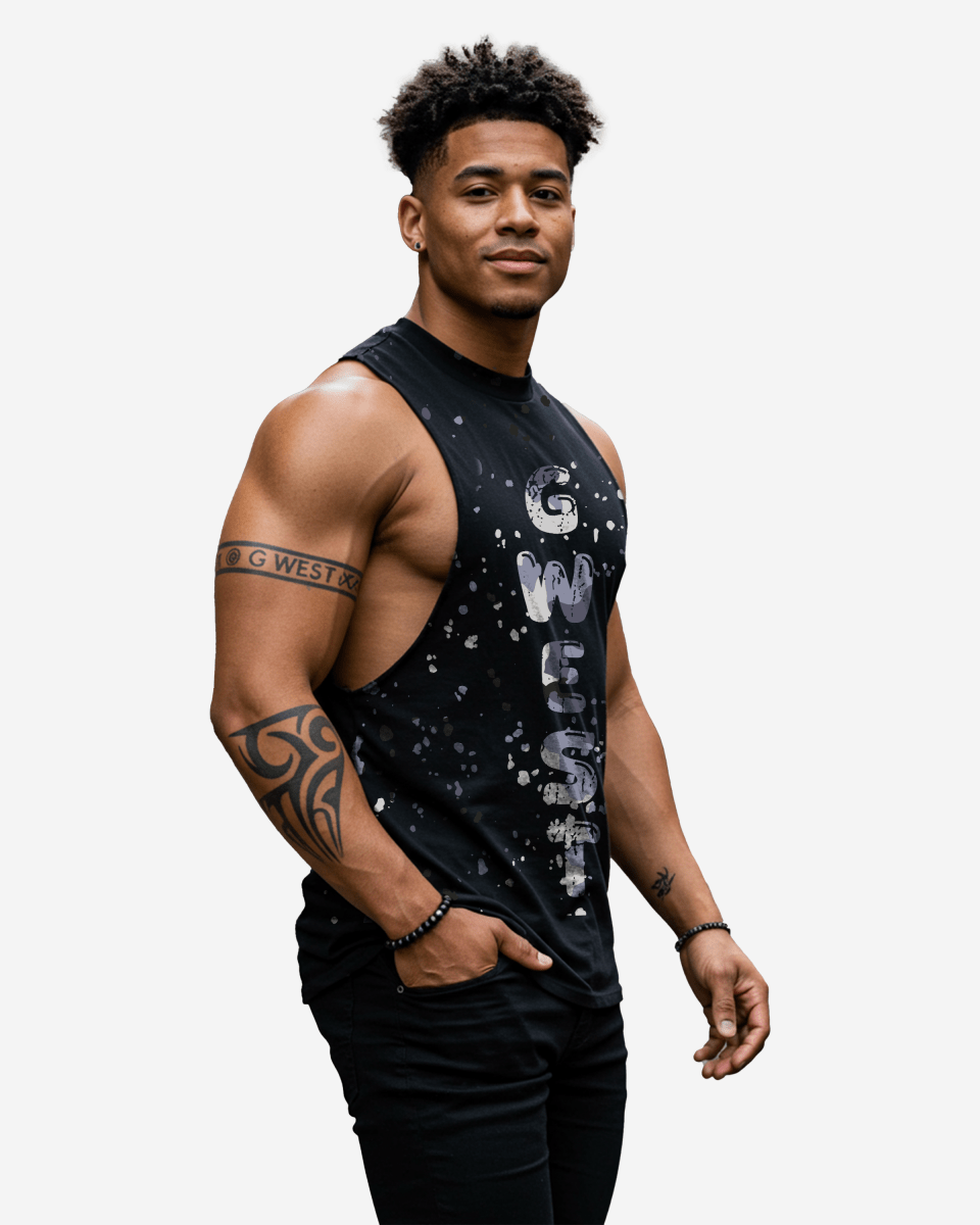 G  WEST LOGO ARMY GREY SPLATTRE BLACK TANKS G West