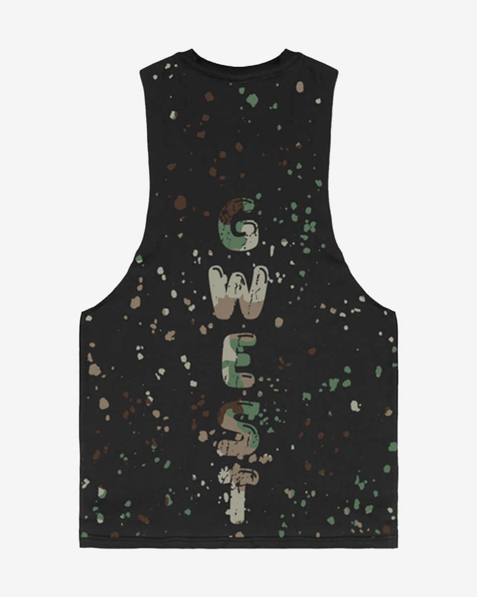 G  WEST LOGO ARMY SPLATTRE BLACK TANKS G West