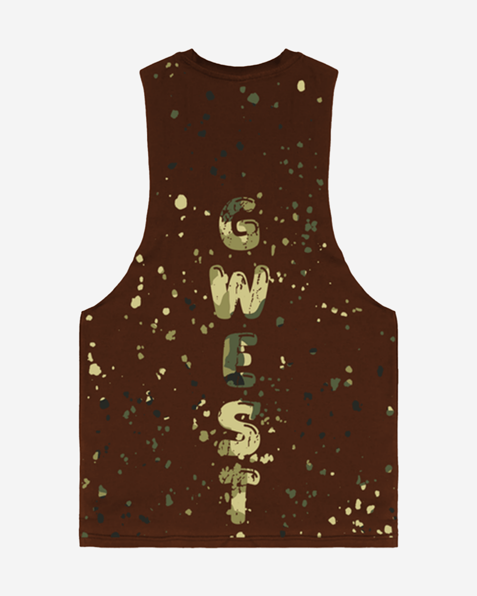 G  WEST LOGO ARMY TAN SPLATTRE BROWN TANKS G West