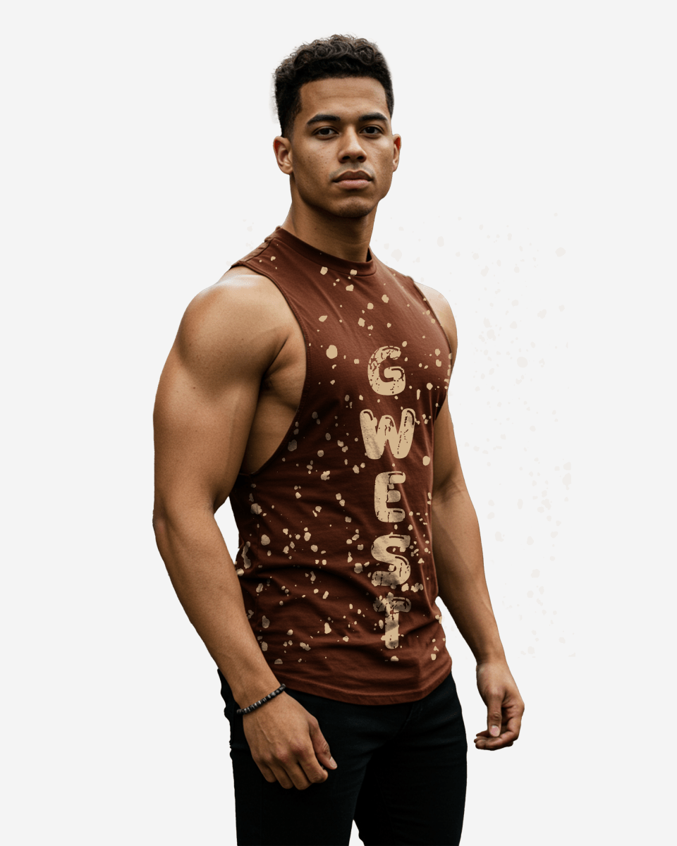 G  WEST LOGO MENS BROWN TANKS G West