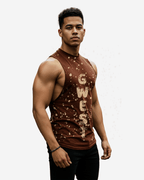 G  WEST LOGO MENS BROWN TANKS G West