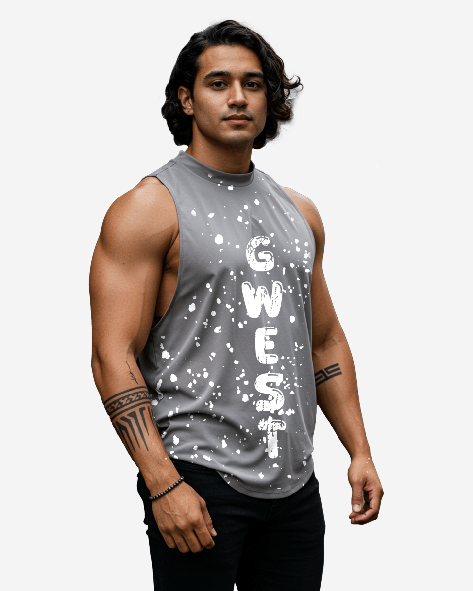 G  WEST LOGO MENS GREY TANKS G West