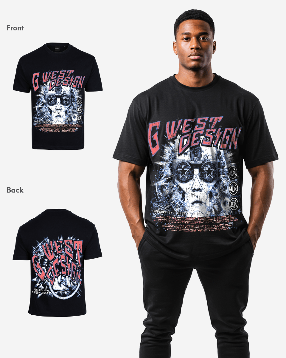 G West Mens  Chasing Dreams Premium Oversized Tee Front And Back Print G West