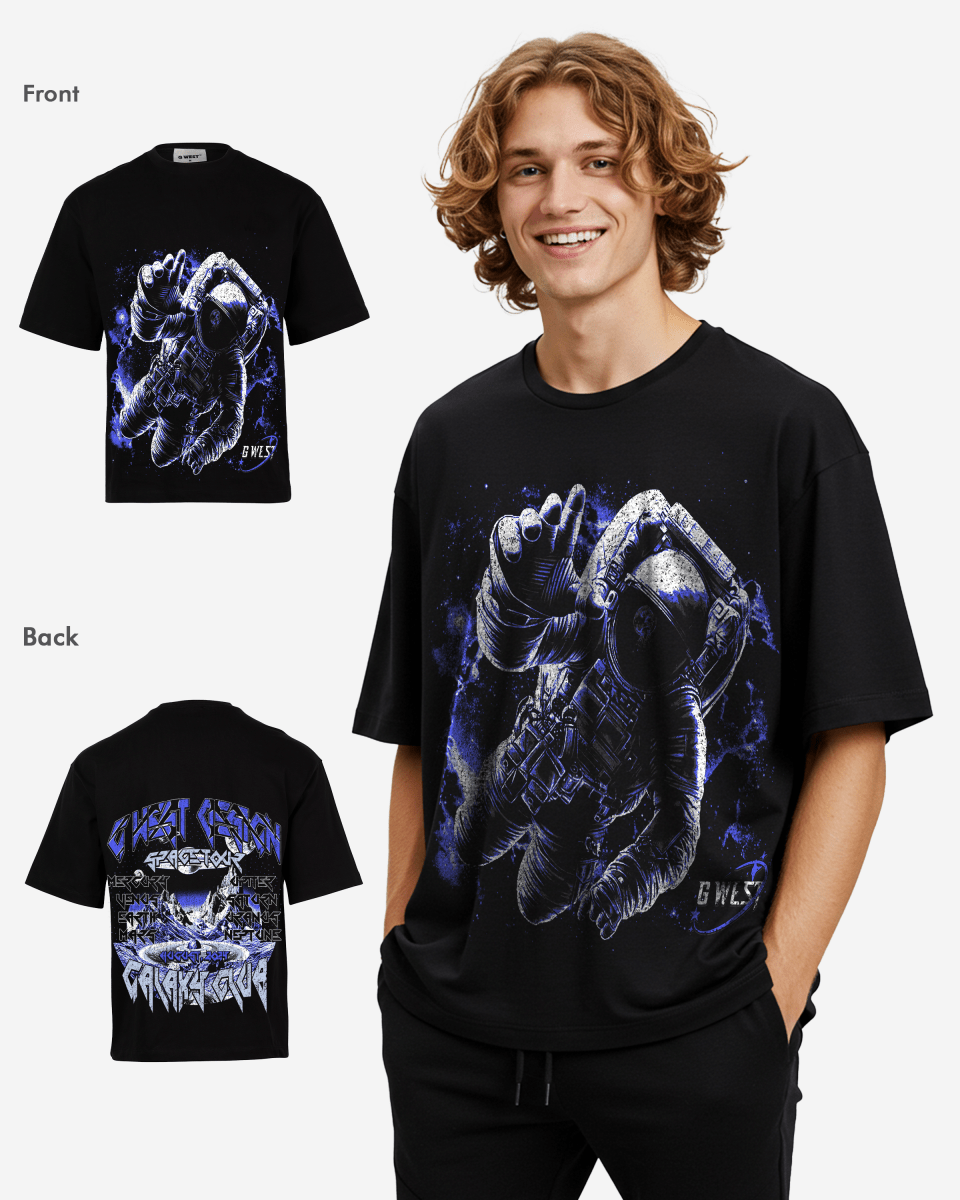 G West Mens  Galaxy Premium Oversized Tee Front And Back Print G West