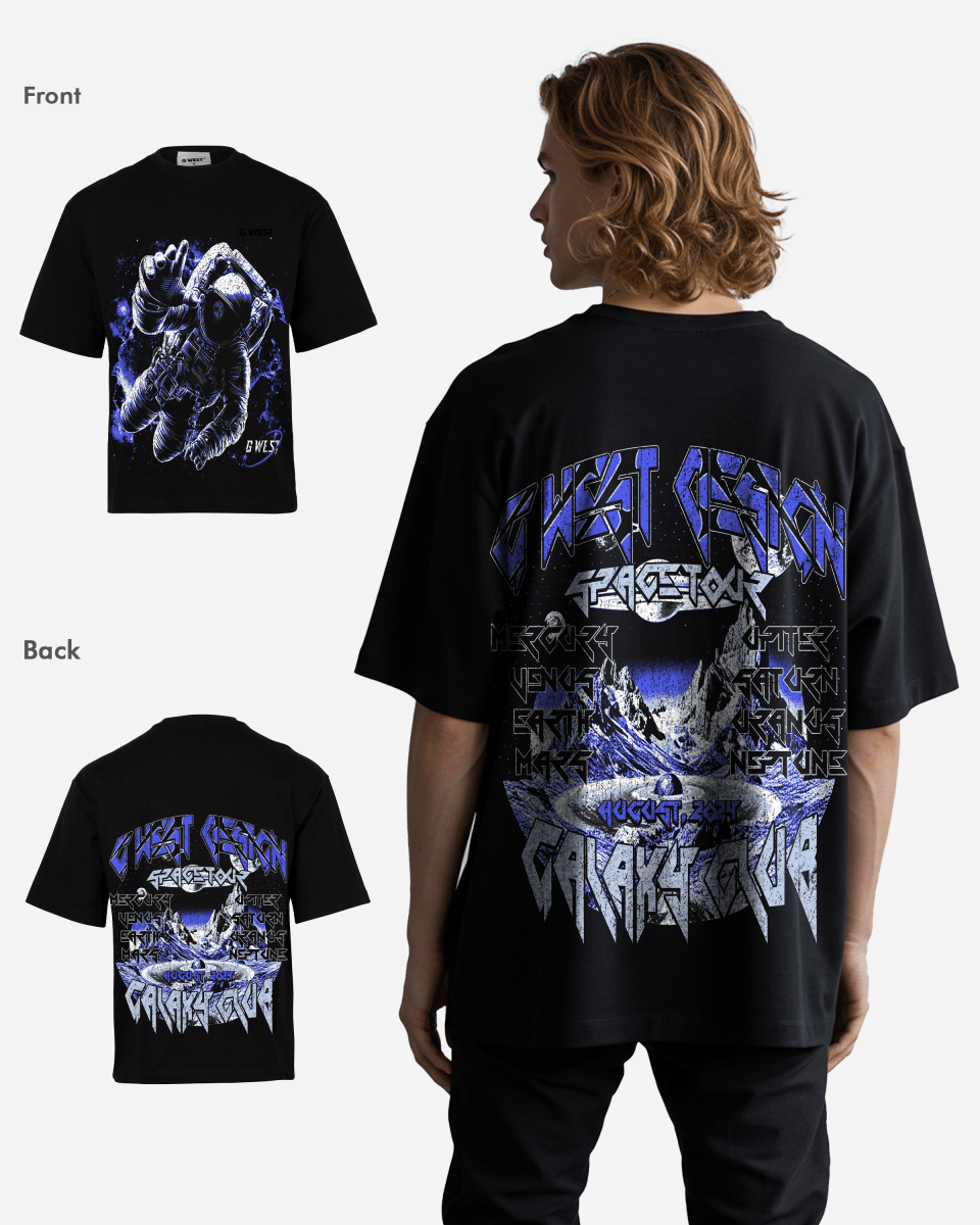 G West Mens  Galaxy Premium Oversized Tee Front And Back Print G West