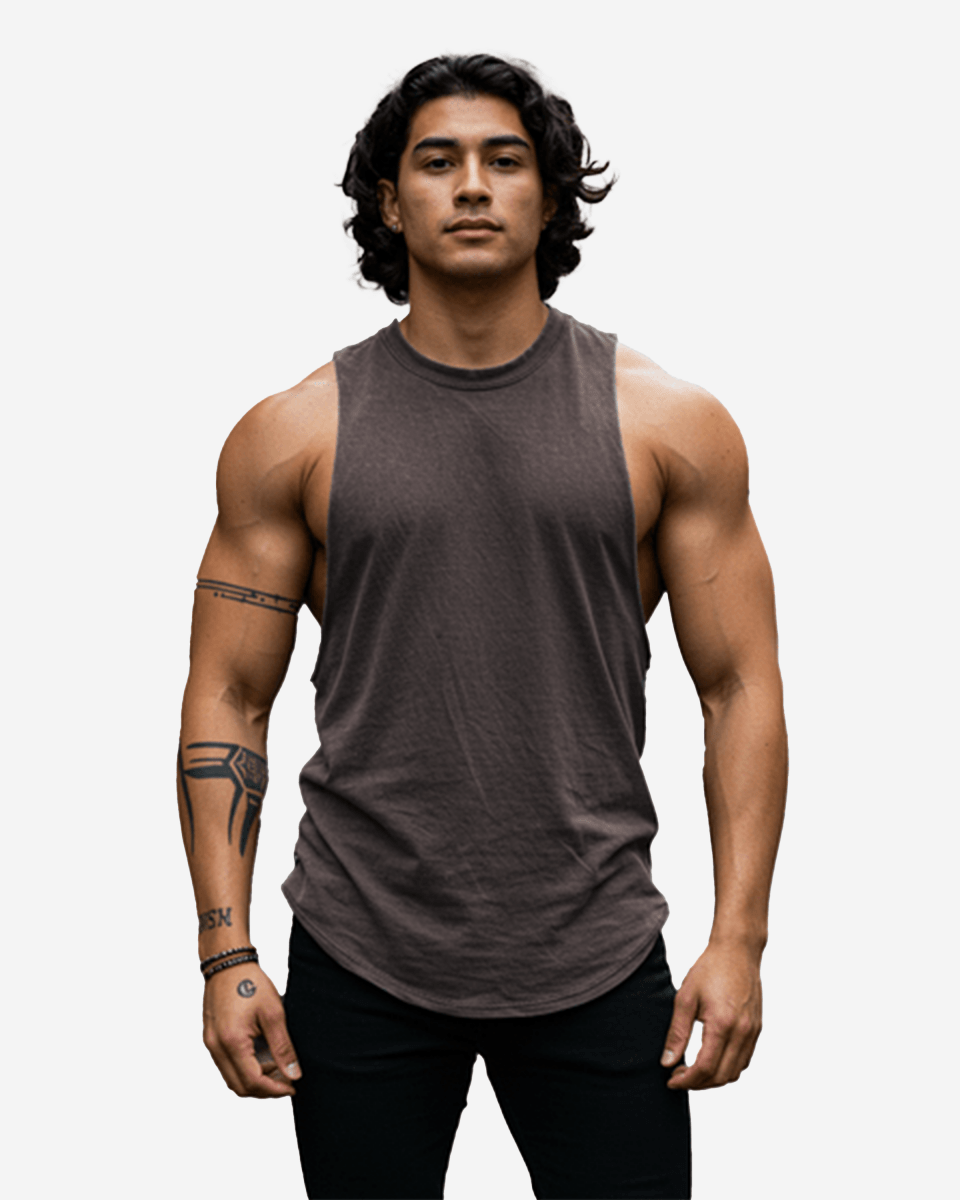 G WEST MENS GYM TANKS - BROWN G West