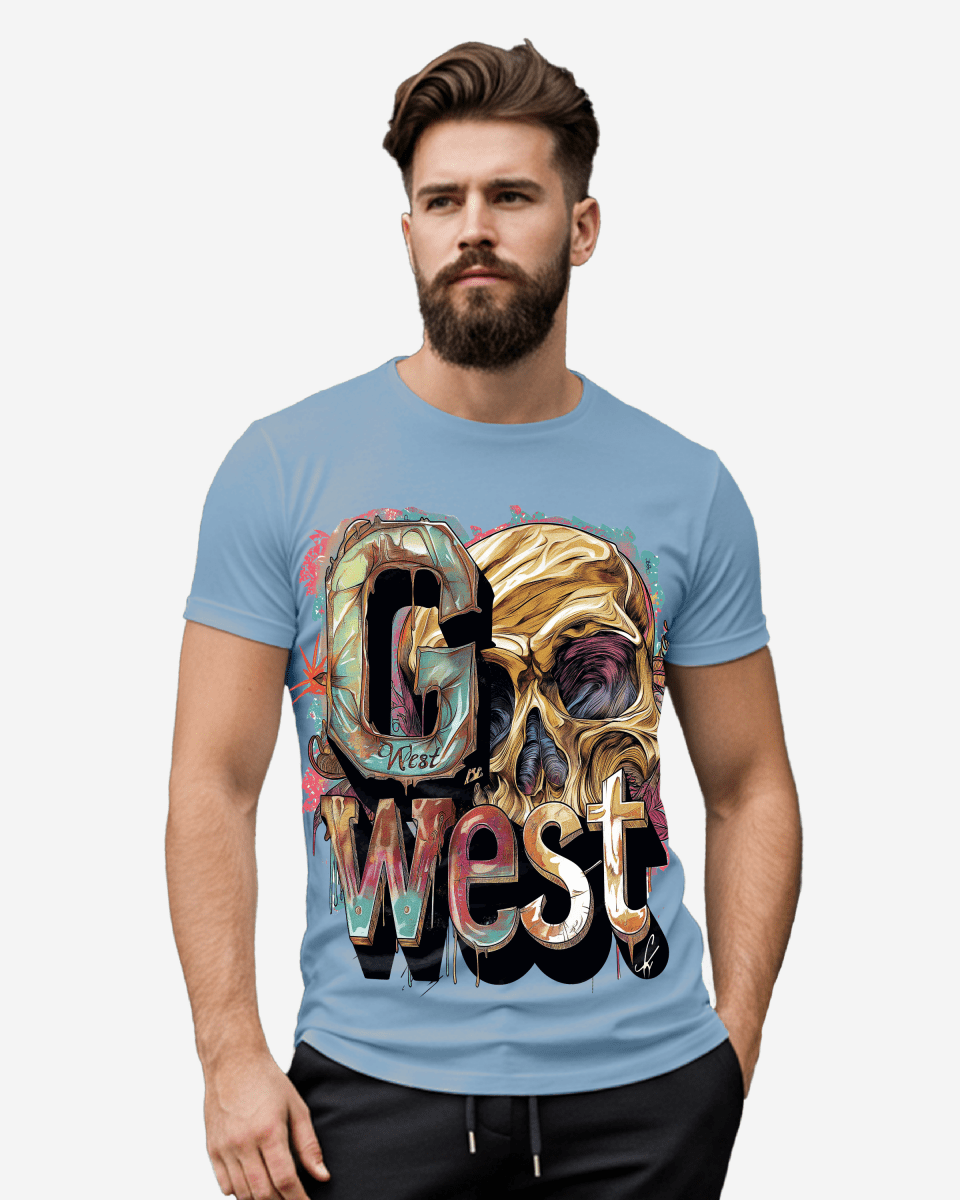 G West Mens Multicolor Skull Tee G West
