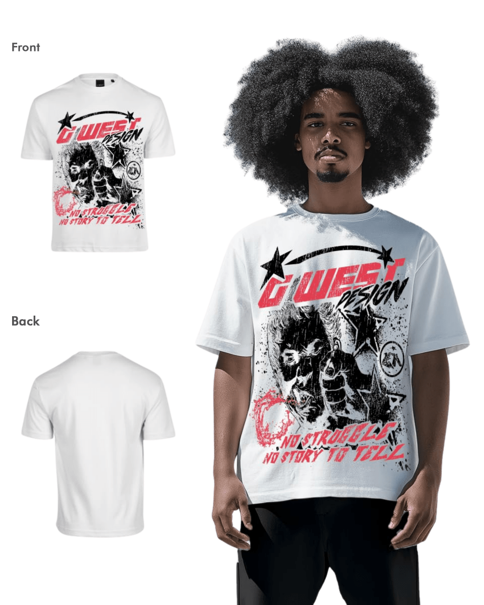 G West Mens No Struggle No Story Oversized Tee G West