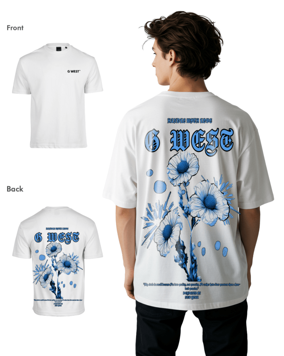 G West Mens Oversized Blue Garden Tee G West