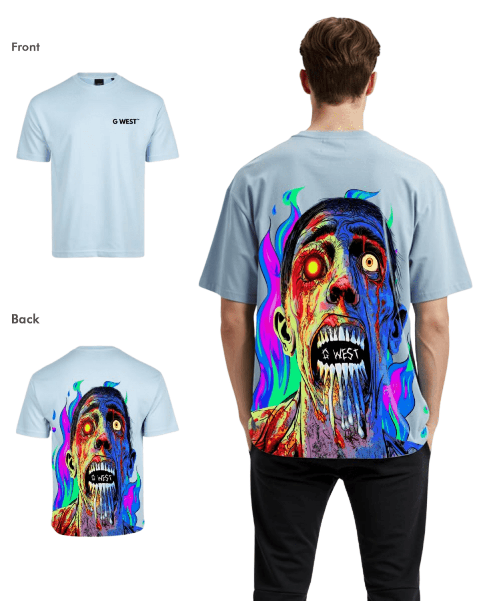 G West Mens Oversized Flaming Zombie Tee G West