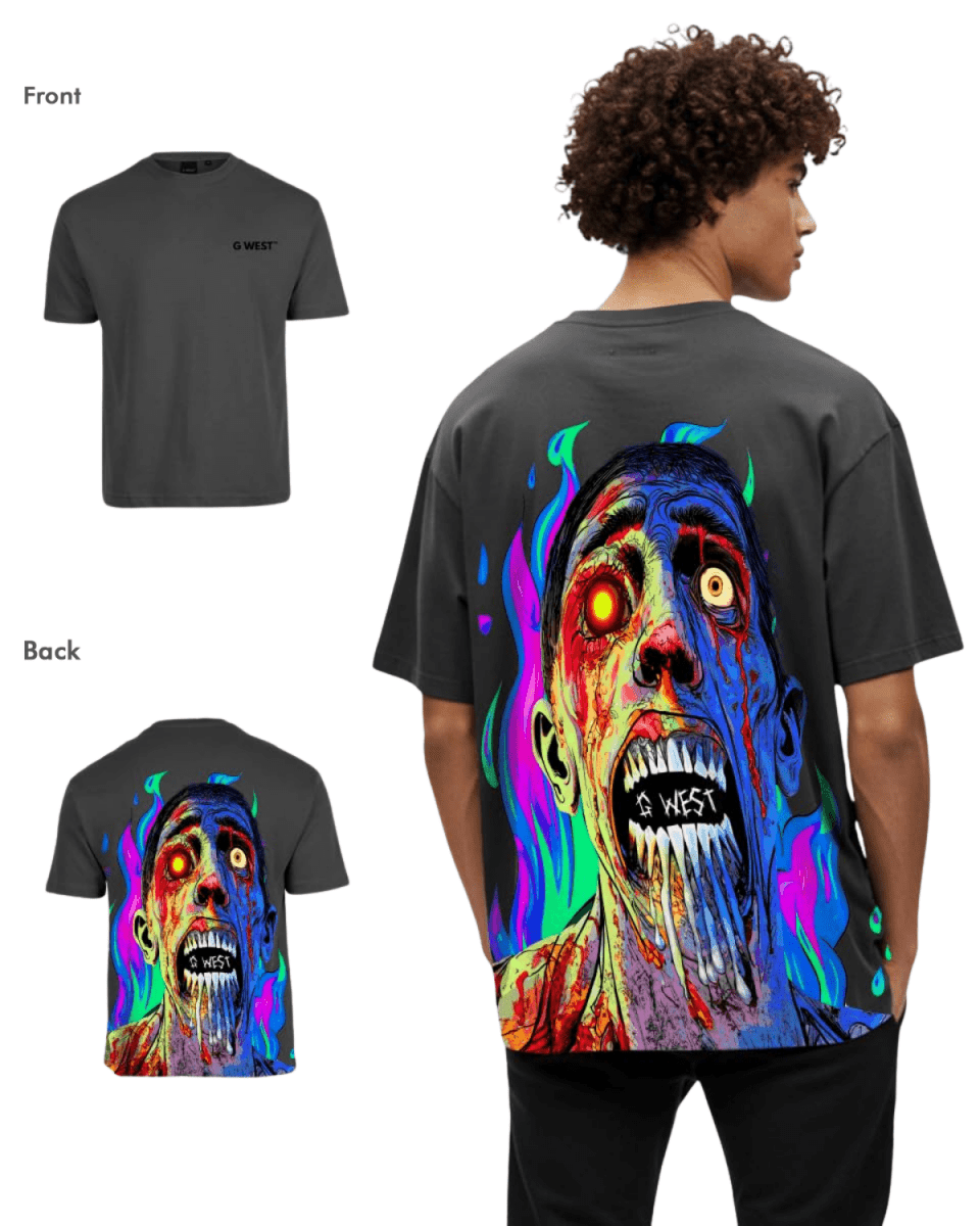 G West Mens Oversized Flaming Zombie Tee G West