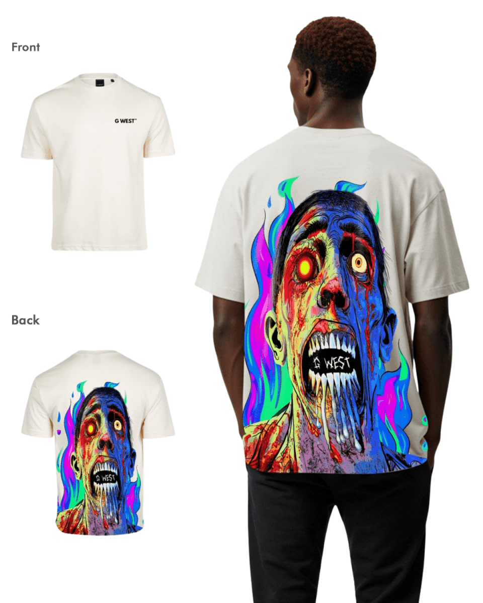 G West Mens Oversized Flaming Zombie Tee G West