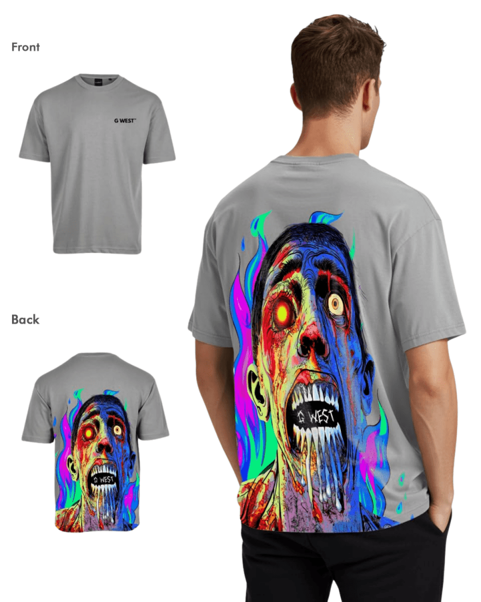 G West Mens Oversized Flaming Zombie Tee G West