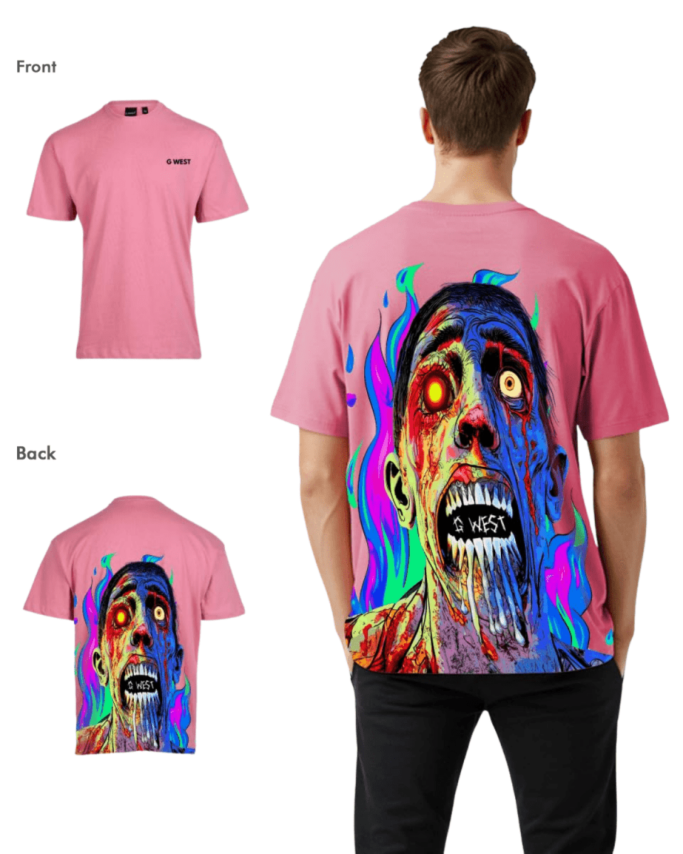 G West Mens Oversized Flaming Zombie Tee G West