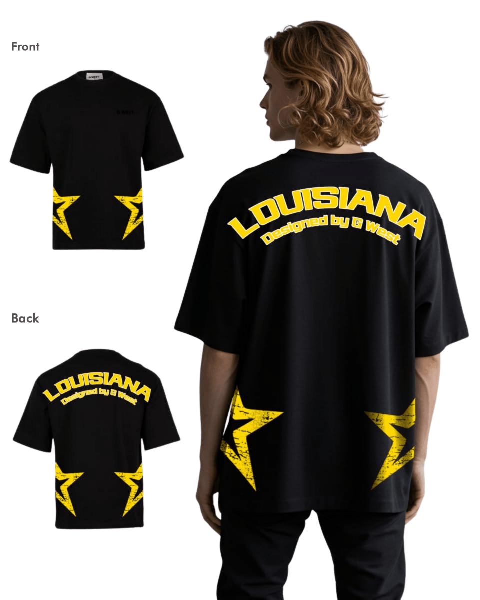 G West Mens Oversized Louisiana Arch Logo Black Tee G West