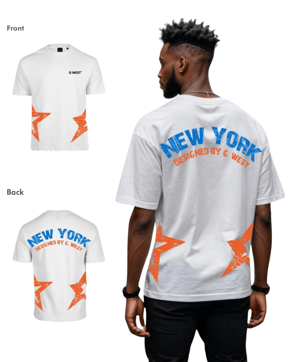 G West Mens Oversized New York Arch Logo With Star Tee G West