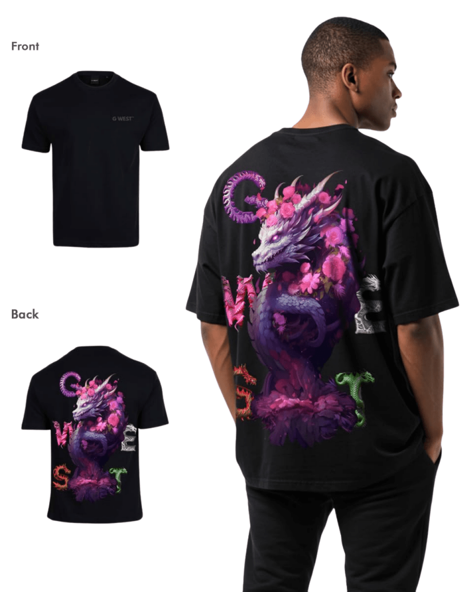 G West Mens Oversized Purple Dragon Tee G West