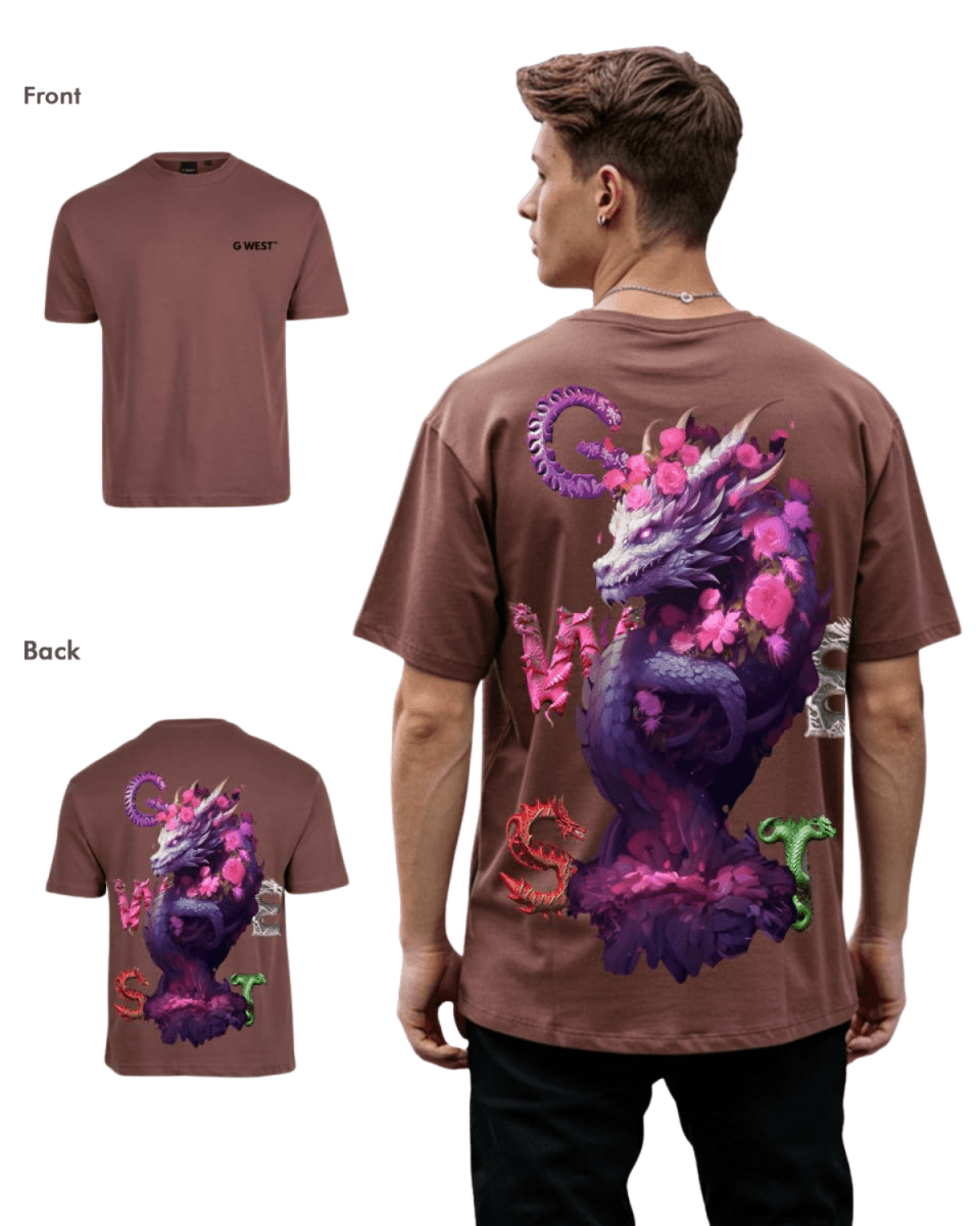 G West Mens Oversized Purple Dragon Tee G West
