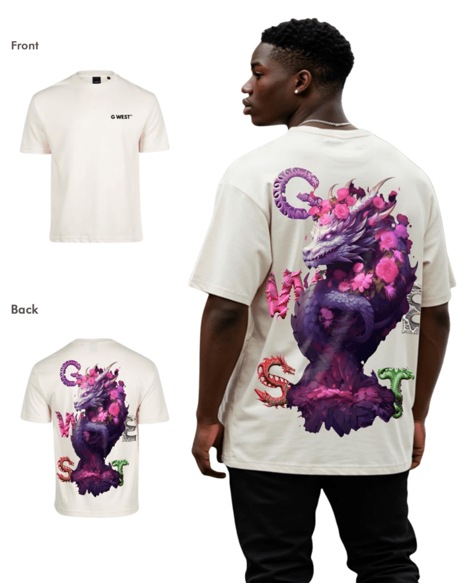 G West Mens Oversized Purple Dragon Tee G West