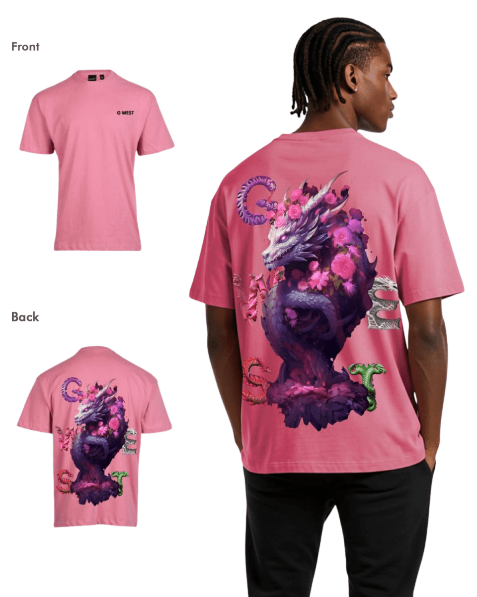 G West Mens Oversized Purple Dragon Tee G West