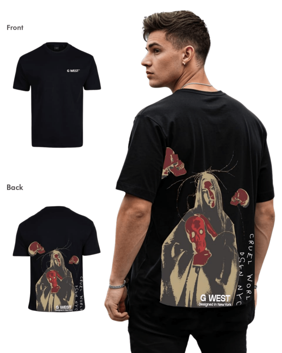 G West Mens Oversized Red Skull Tee G West