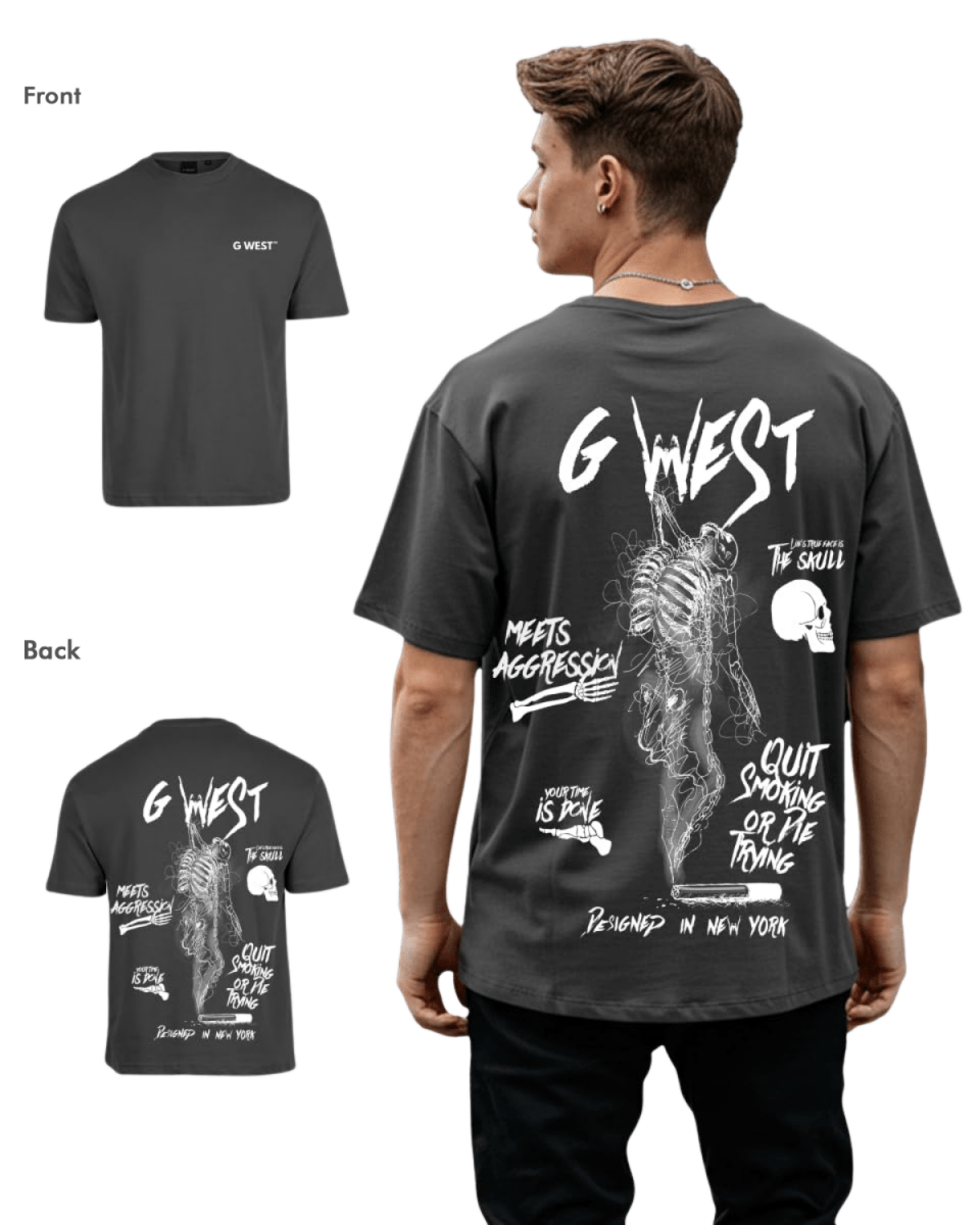 G West Mens Oversized Smoke Skeleton Tee G West
