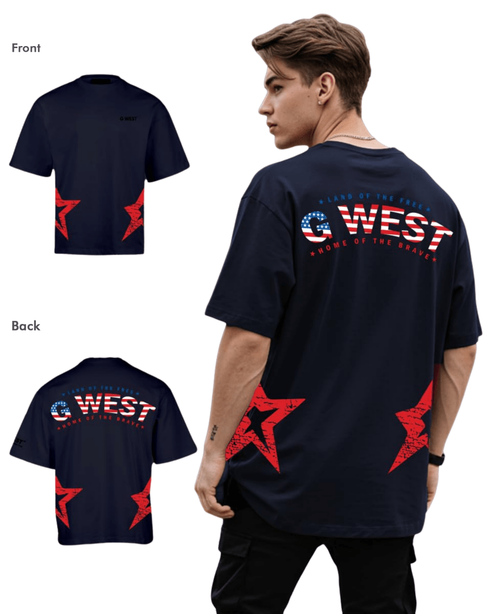G West Mens Oversized Usa Flag Arch Logo Tee G West