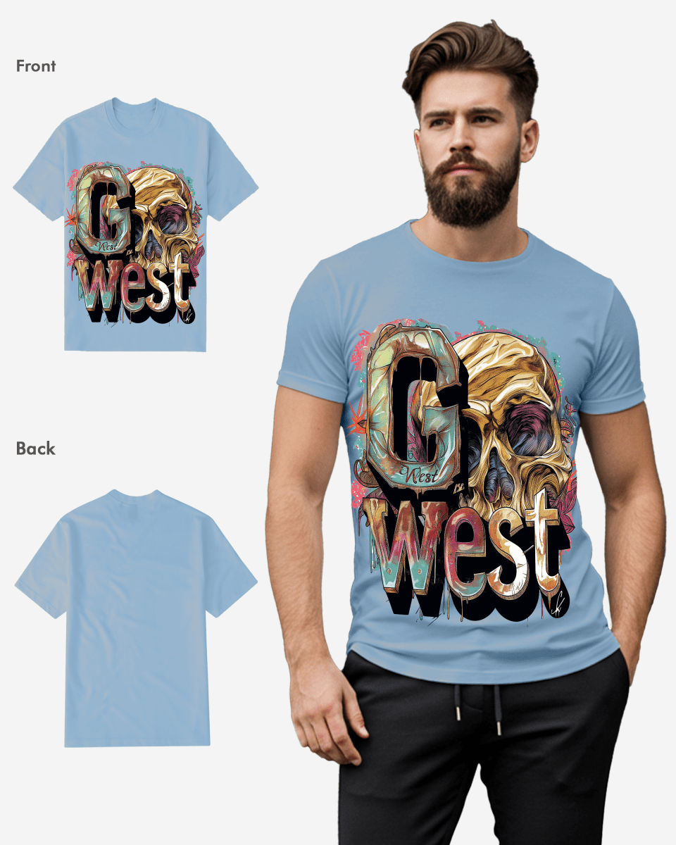G West Mens Multicolor Skull Tee G West
