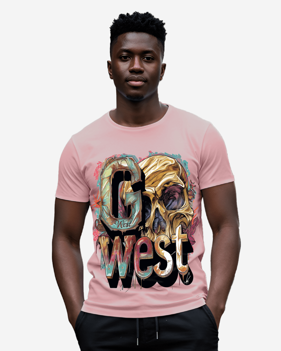 G West Mens Multicolor Skull Tee G West