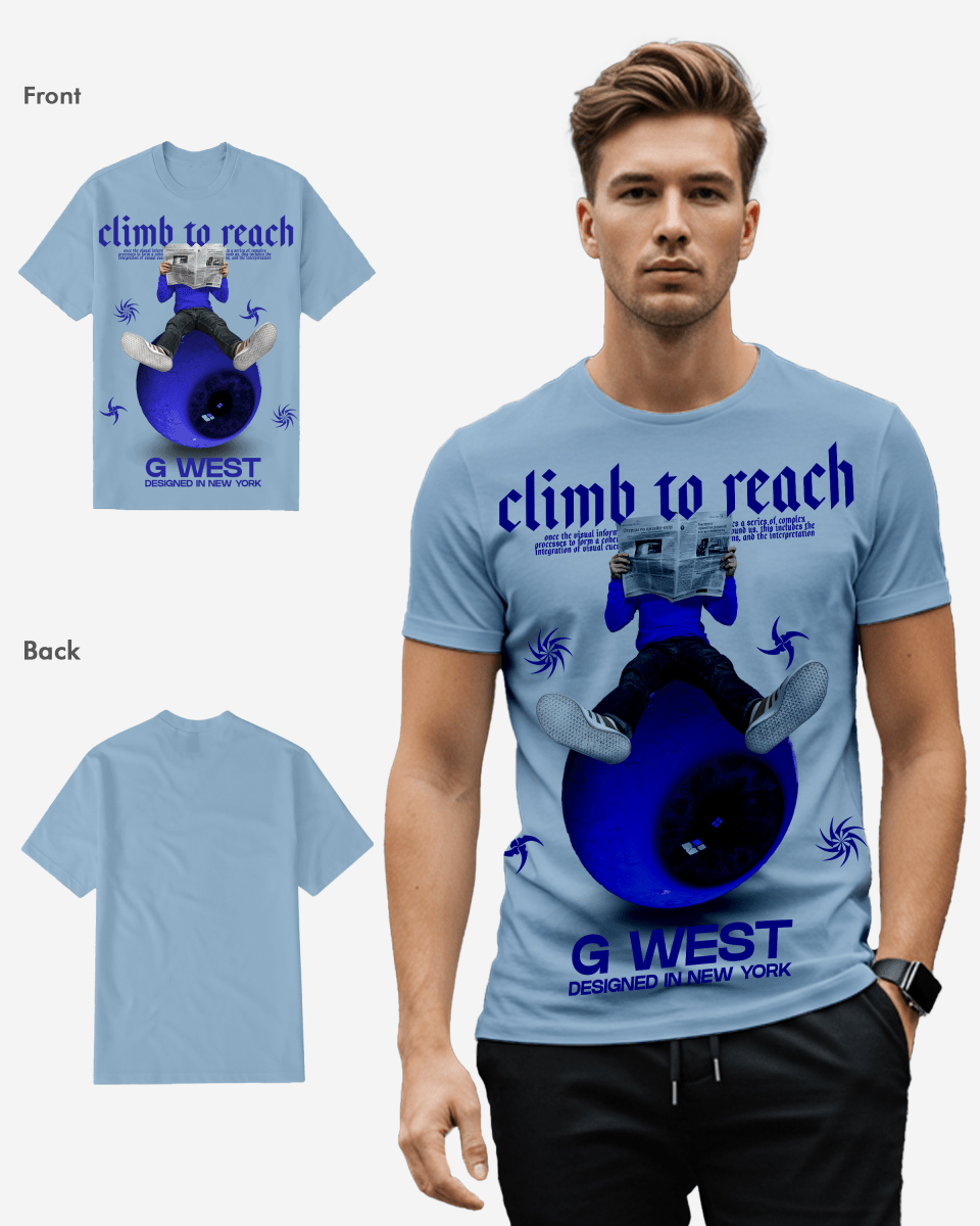 G West Mens News Paper Light Blue Tee G West